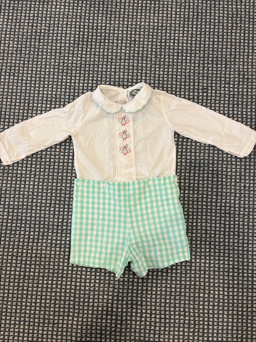 White Top and Mint Gingham Shorts Kids Matching Set